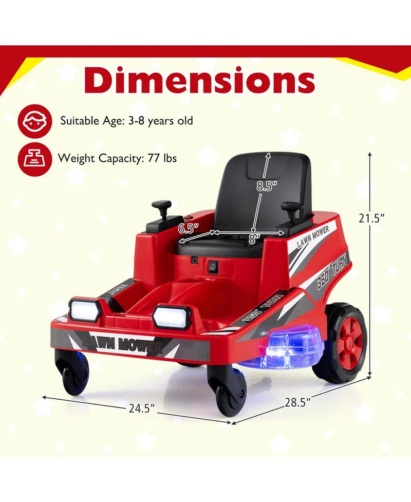 Sugift 12V Kids Ride On Mower with Led Lights and Dual Control Sticks, Ages 3-8