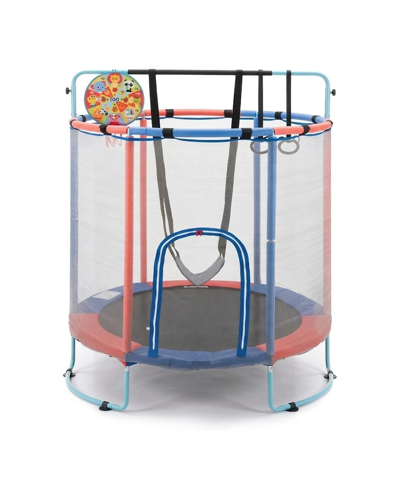 Sugift 55" Kids Trampoline with Adjustable Gymnastics Bar, Basketball Hoop and Swing, Ages 3+