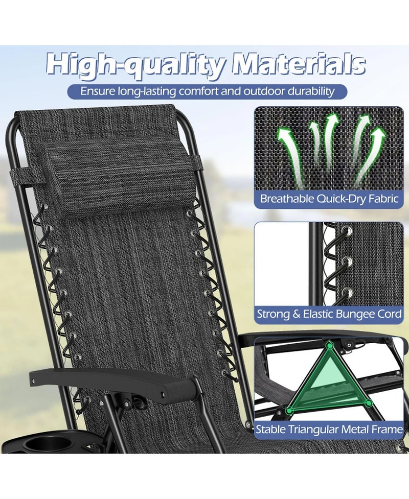 Sugift Set of 2 Portable Zero Gravity Chairs with Cup Holder Trays and Backrest