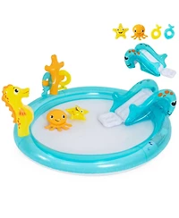 Sugift Kids Inflatable Water Park 70" x 62" x 26.5", Pvc with Slide, Sprinkler & Ring-Toss Game Play Center, Ages 2-6