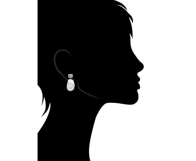 Rivka Friedman 18K Gold Plated Imitation Freshwater Pearl and Cz Drop Earring