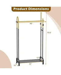 Hongge Freestanding Double Rod Garment Rack with Bottom Shoe Shelf