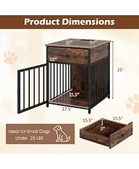 Sugift Wooden Dog Crate Furniture for Small Dogs Puppy Kennel with Charging Station and Storage