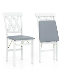 Sugift Set of 2 Folding Wooden Dining Chairs Faux Leather Upholstered Armless Kitchen Chairs