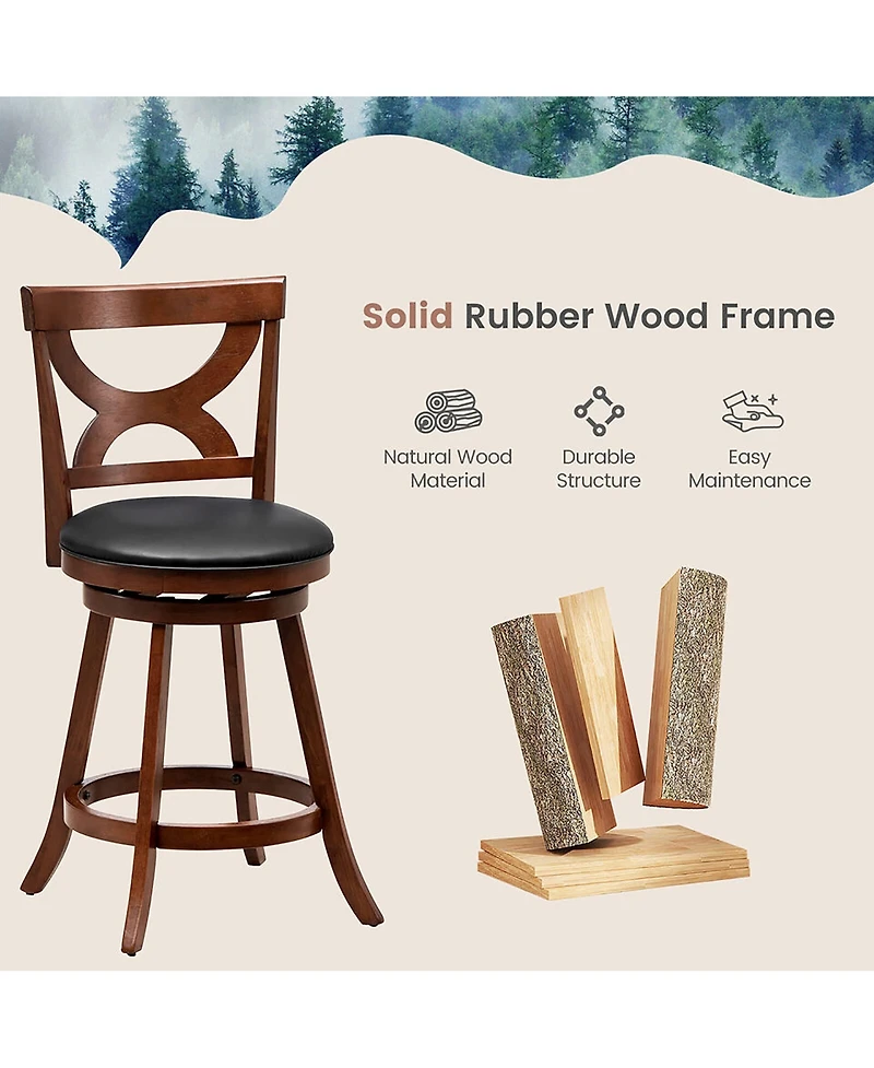 Gymax 2 Piece 24'' Bar Stools 360degree(s) Swivel Counter Height with Pvc Leather Cushioned Seat