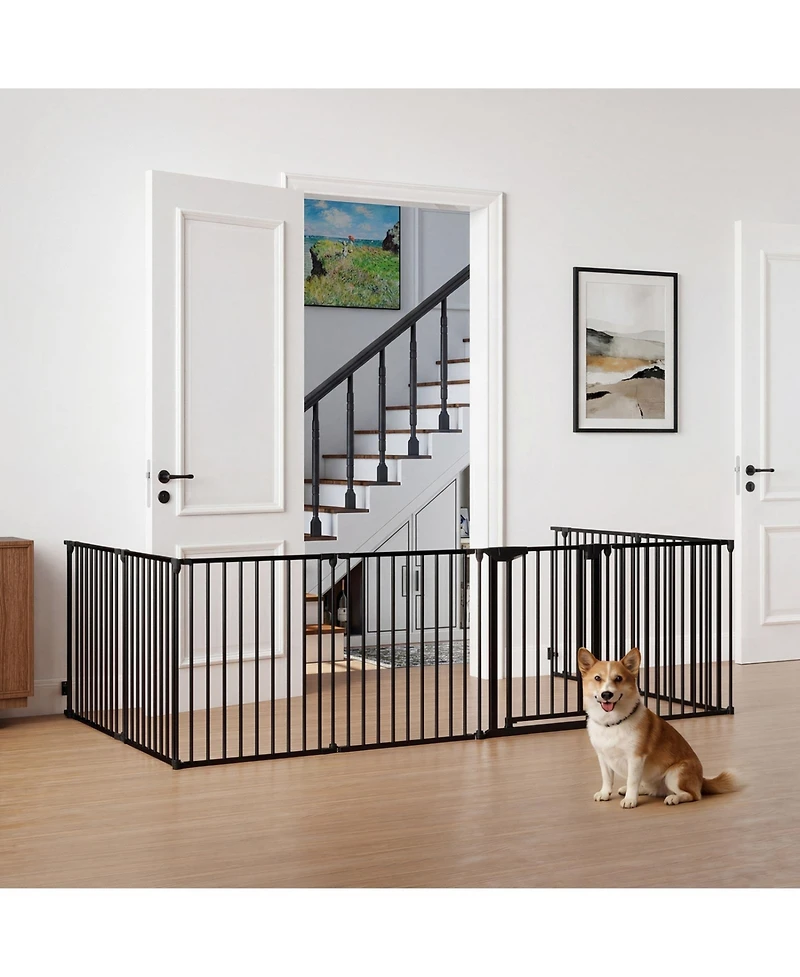 Sugift 8-Panel Extra Wide Baby Gate Adjustable Pet Safety Fence With Auto-Close Door