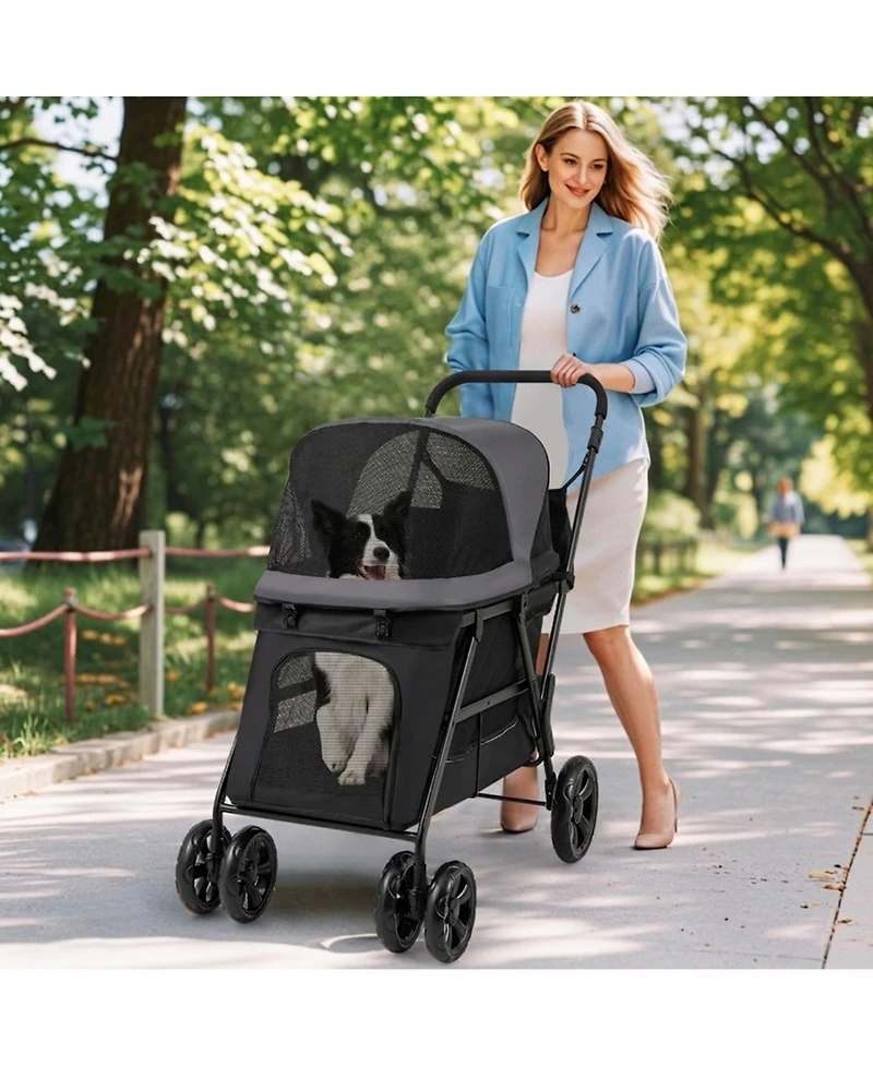 Sugift Pet Stroller for Medium Small Senior Dogs with Dual Entry and 8.5in Low Entry Ramp