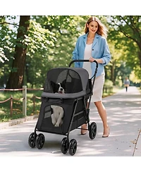 Sugift Pet Stroller for Medium Small Senior Dogs with Dual Entry and 8.5in Low Entry Ramp