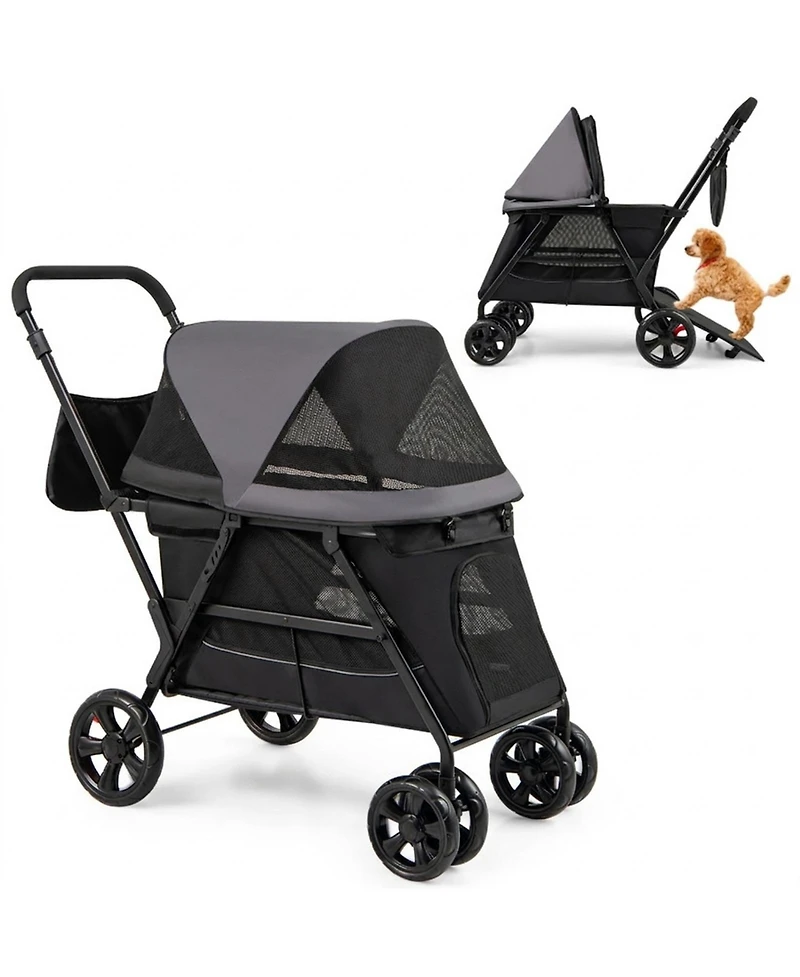Sugift Pet Stroller for Medium Small Senior Dogs with Dual Entry and 8.5in Low Entry Ramp