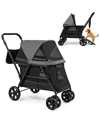 Sugift Pet Stroller for Medium Small Senior Dogs with Dual Entry and 8.5in Low Entry Ramp