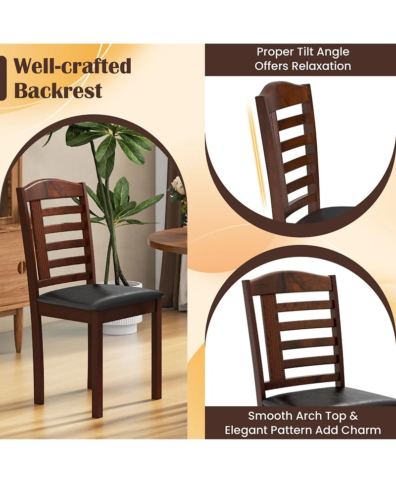 Sugift Set of 2 Wood Kitchen Chairs with Faux Leather Upholstered Seats