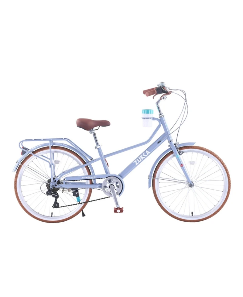 ECHTPeak 24 Inch Cruiser Bike,6 Speed Step-Through Commuter Bicycle with Rear Rack and Cup Holder,City Bike