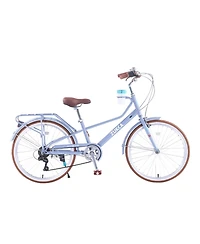 ECHTPeak 24 Inch Cruiser Bike,6 Speed Step-Through Commuter Bicycle with Rear Rack and Cup Holder,City Bike