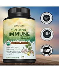 Sunergetic Immune Supplement with Vitamin C, Elderberry, Astragalus, Oregano, Ginger, Moringa and Garlic, 90 Tablets