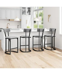homfan Bar Stools Set of 4, Counter Height Stools with Curved Back, Upholstered Seats, Metal Frame and Footrest for Kitchen Island and Dining Room