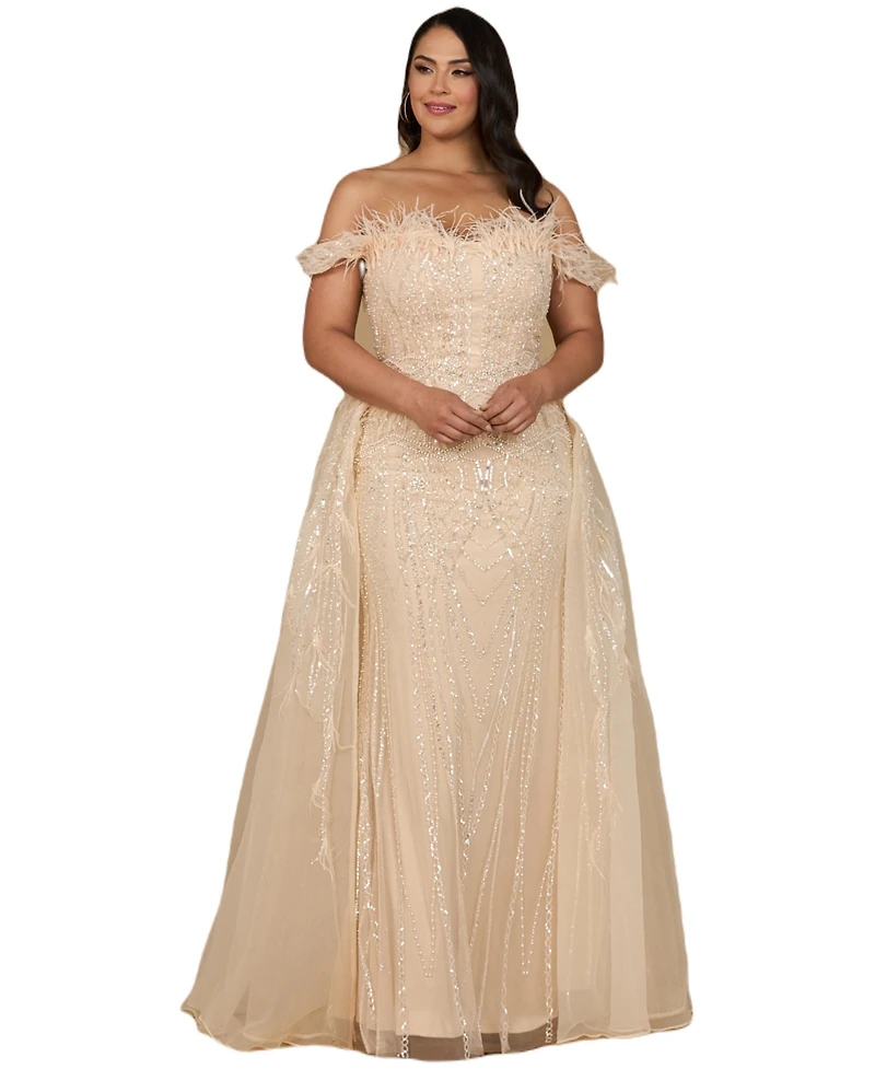 Lara Women's Off Shoulder Gown with Feathers