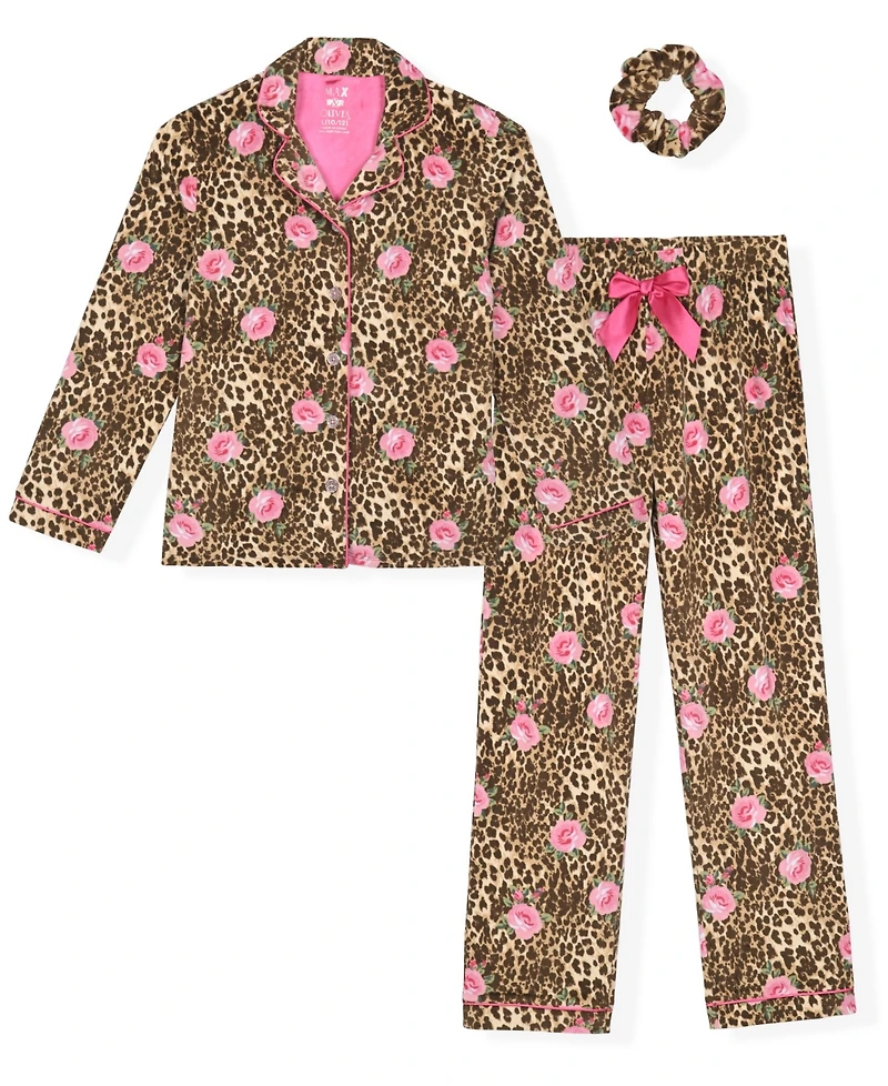 Max & Olivia Girls' 7-16 Milky Print Pajama and Matching Scrunchie, 3-Piece Set
