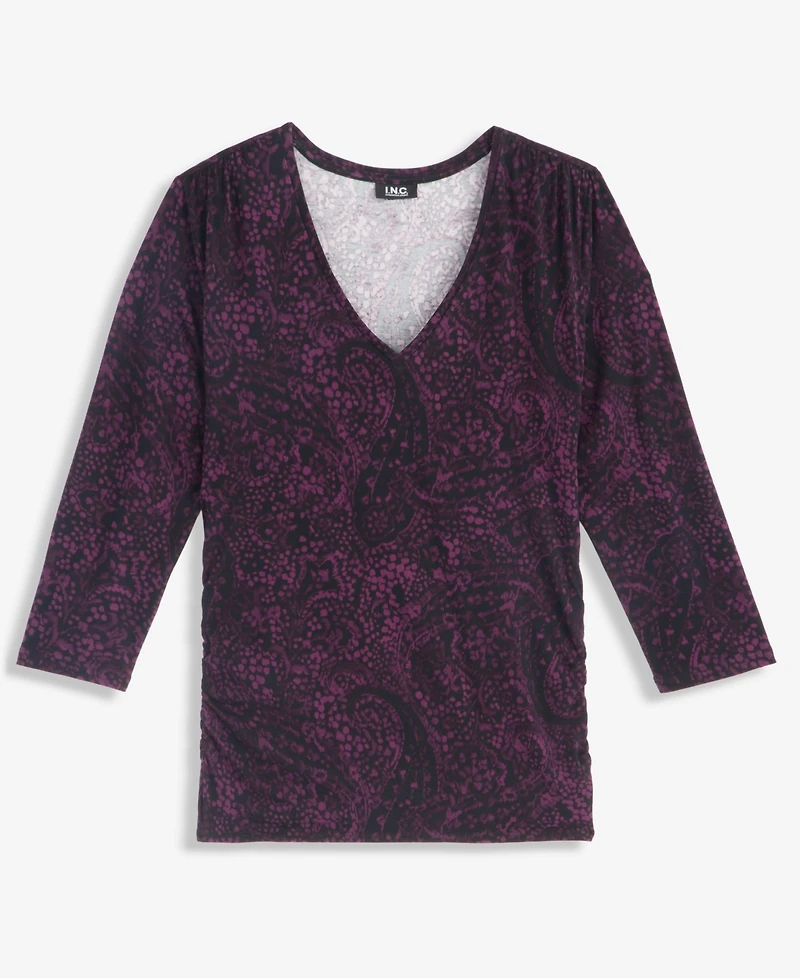 I.n.c. International Concepts Women's 3/4-Sleeve V-Neck Printed Knit Top, Macy's Exclusive