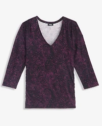 I.n.c. International Concepts Women's 3/4-Sleeve V-Neck Printed Knit Top, Macy's Exclusive