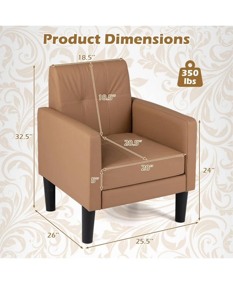 Sugift Set of 2 Pu Leather Modern Accent Chairs with Removable Seat Cushion