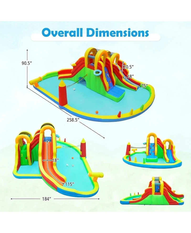 Hongge Giant 8-in-1 258.5"L x 184"W x 90.5"H Dual Long Slides Splash Pool Bounce House, Ages 3-12