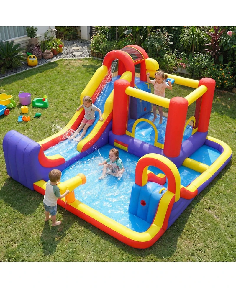 Hongge 7-in-1 Outdoor Bounce House with Dual Slides & 680W Blower, Accommodates 2 Kids, Ages 3-12