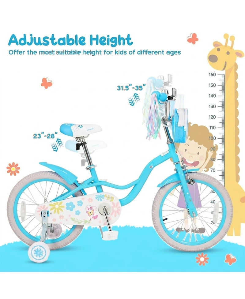 Hongge 18-Inch Girls Bike with Pre-Assembled Training Wheels, 132 lb Capacity, Ages 4–8