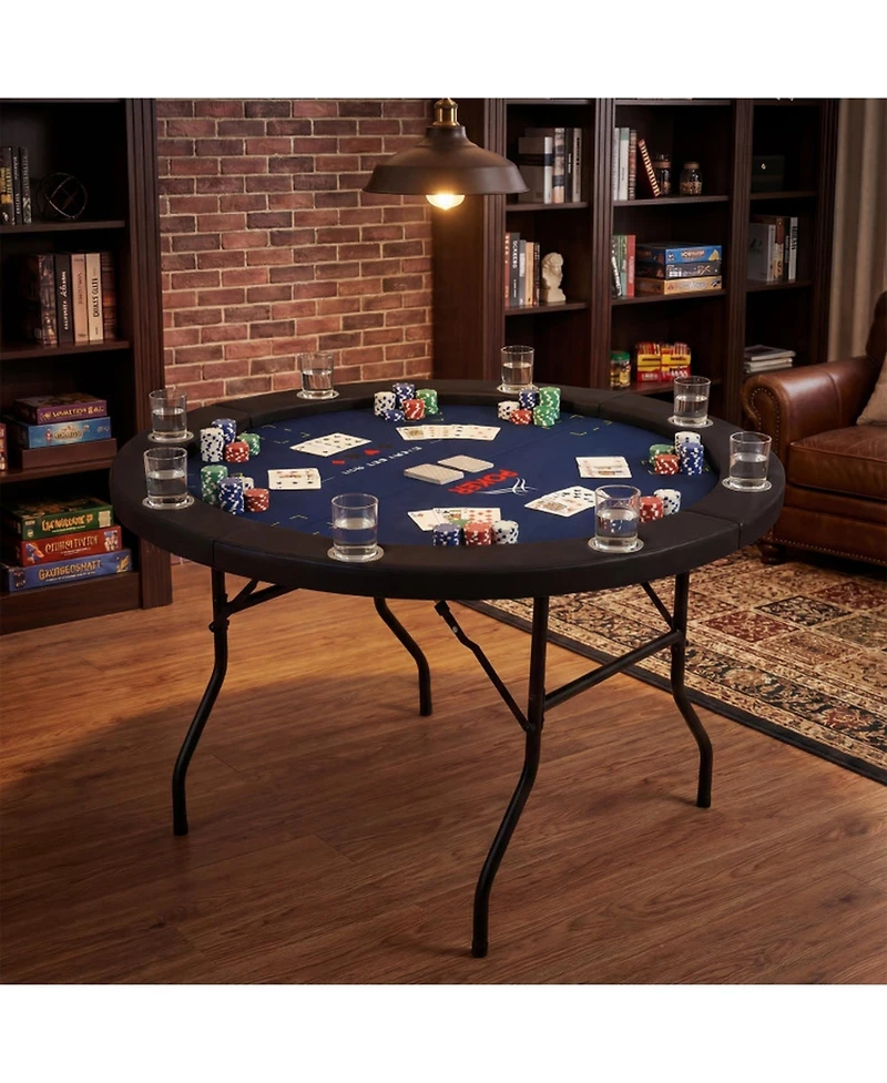 Sugift 48 Inch Foldable Poker Table with 8 Cup Holders and Padded Edges
