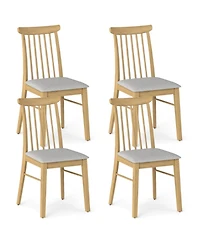 Sugift Set of 4 Fabric Upholstered Armless Dining Chairs with Rubber Wood Frame