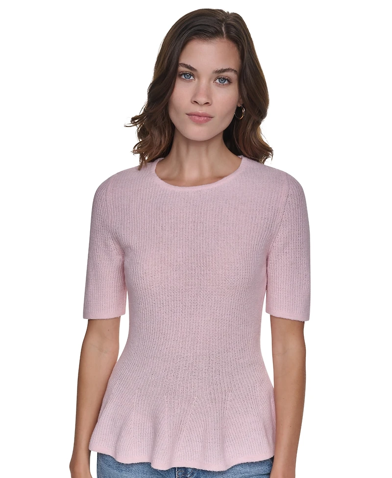 Dkny Jeans Women's Crewneck Elbow-Sleeve Peplum Sweater