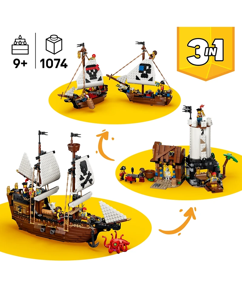 Lego Creator 3 in 1 Iconic Pirate Ship 31387 1,074-Piece Building Set, Ages 9+