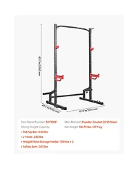 Sugift 1000LBS Multifunctional Power Cage Squat Rack with 4 Band Pegs Adjustable J-Hooks Safety Bars