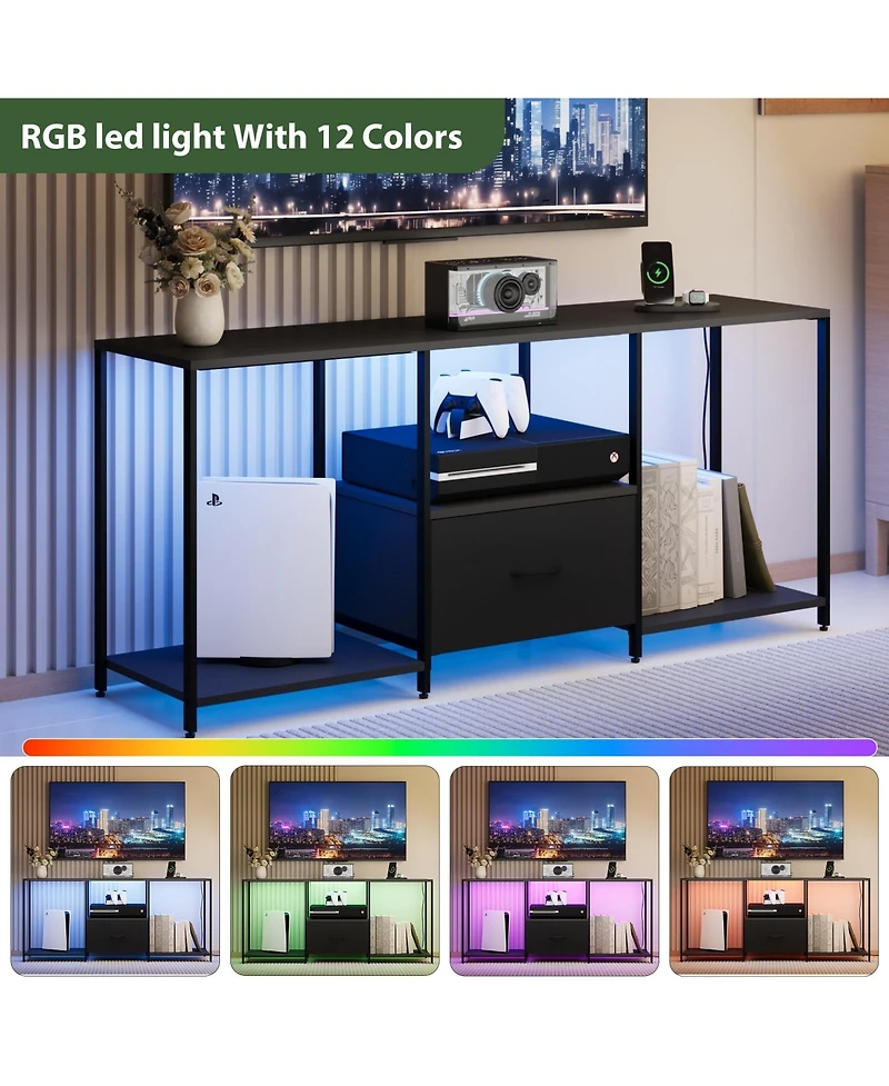 Gaomon Modern 55" Tv Stand with Led Lights, Entertainment Center Storage Cabinet for Living Room, Fits TVs Up to 55 Inches