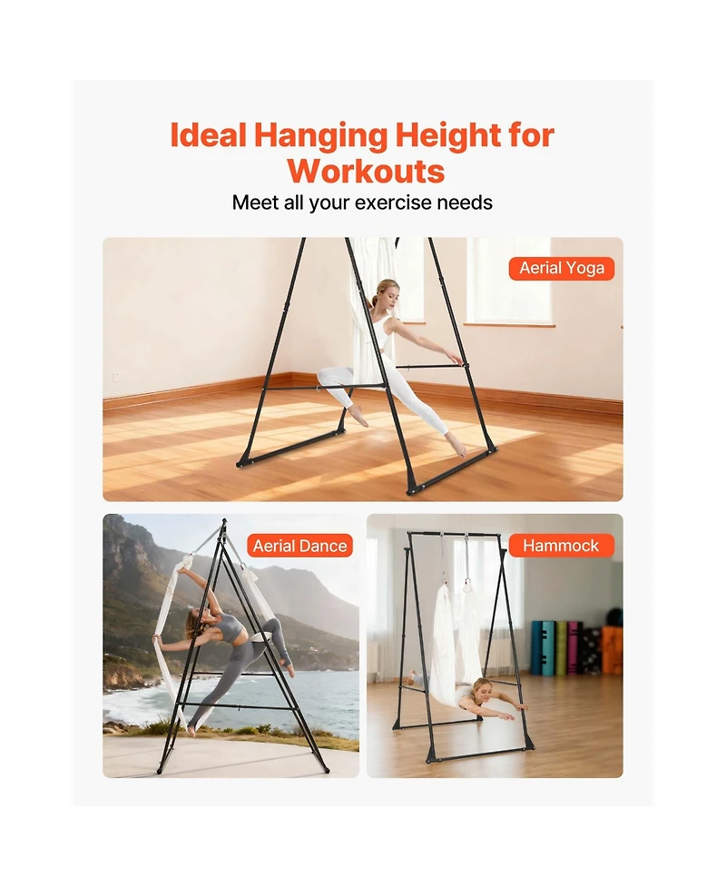Sugift Aerial Yoga Swing Stand 440.9 lbs Load Triangular Frame with 6.6-yard Hammock Adjustable