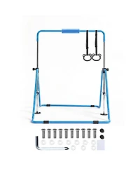 Hongge Adjustable Height Junior Gymnastics Horizontal Bar Folding Design with Gymnastic Rings Rated 140 lbs