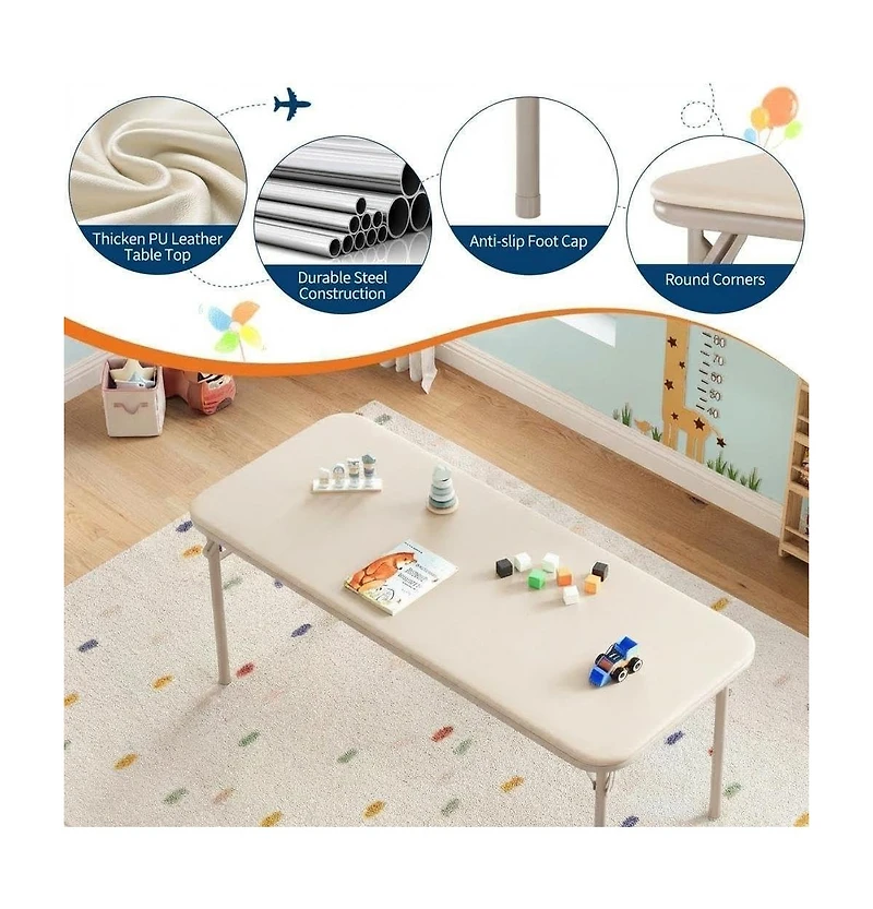 homfan 5-Piece Kids Table and Chair Set - Lightweight Compact Children s Furniture Pu Leather Waterproof Easy Clean Safe Rounded Design