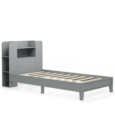 Sugift Twin Size Wooden Platform Bed Frame with Bookcase Headboard