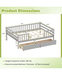 Sugift Full Size Wooden Daybed with Fence Guardrails and 2 Storage Drawers