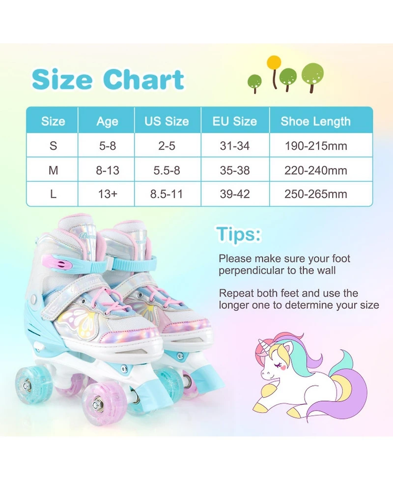 Sugift Adjustable Roller Skates for Teens 4 Sizes with Light-up Wheels for Boys Girls