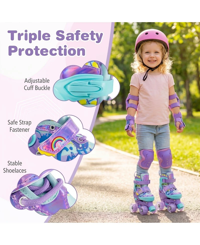 Sugift 4 Sizes Adjustable Kids Roller Skates with Light-up Wheels and Safety Protection