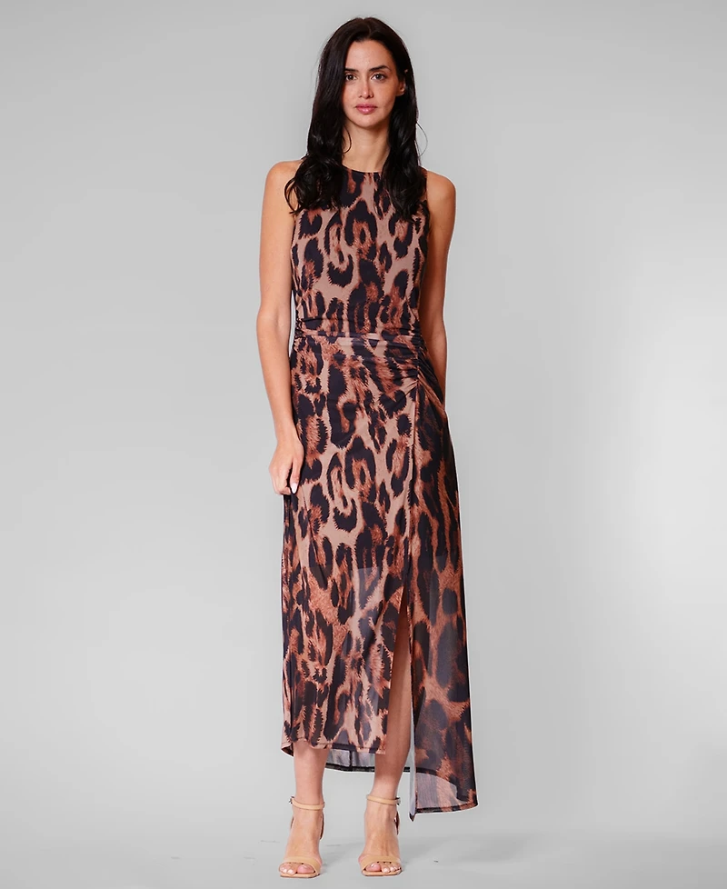 julia jordan Women's Leopard-Print Asymmetrical-Hemline Midi Dress