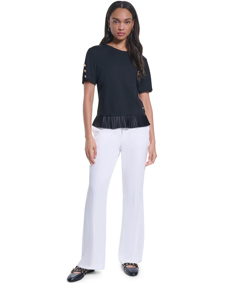 Karl Lagerfeld Paris Women's Crewneck Short-Sleeve Pleated-Hem Blouse