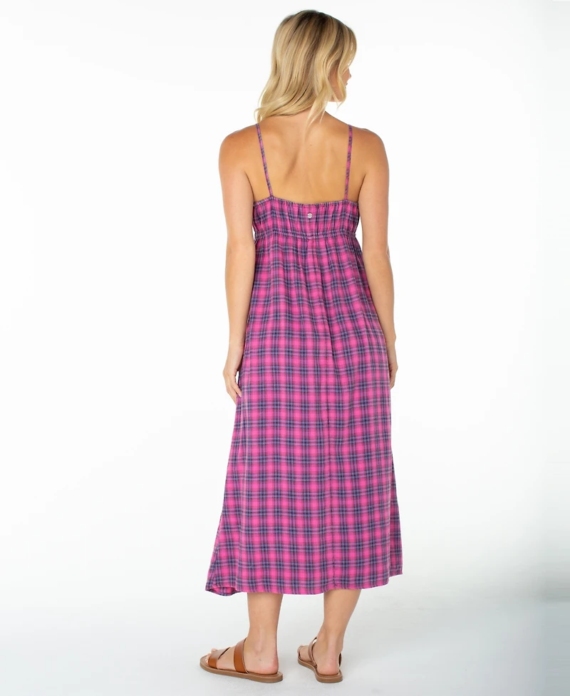 Roxy Women's Late Night Plaid Spaghetti Strap Midi Sundress