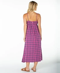 Roxy Women's Late Night Plaid Spaghetti Strap Midi Sundress