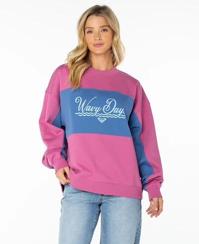 Roxy Women's Lineup Oversized Crew Colorblock Graphic Cotton-Blend Sweatshirt