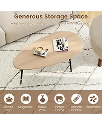 Sugift Oval Mid-Century Coffee Table with Sturdy Metal Frame and Wide Tabletop