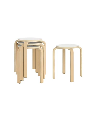Sugift Set of 4 Stackable Bentwood Dining Chairs with Round Seat