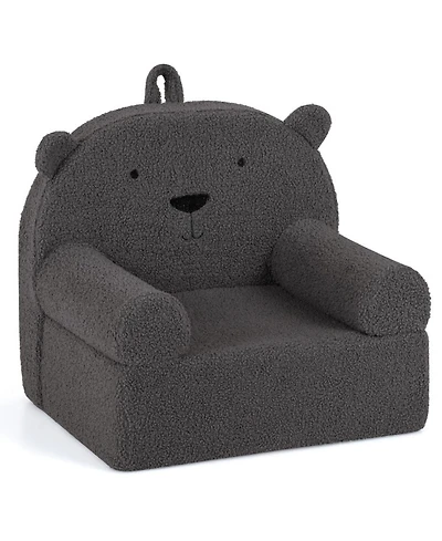 Sugift Kids Bear-Shaped Foam Couch with Soft Teddy Fleece Cover and Carry Handle