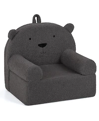 Sugift Kids Bear-Shaped Foam Couch with Soft Teddy Fleece Cover and Carry Handle