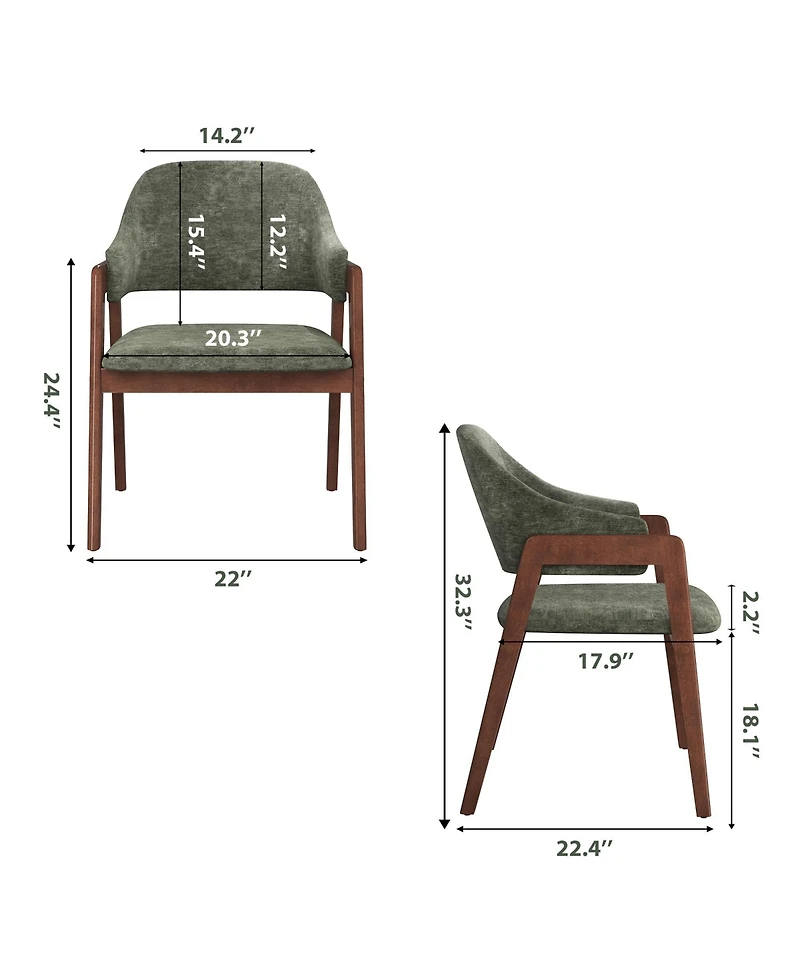 homfan Dining Chairs Set of 4 with Arms, Sturdy Wood Chairs with Ergonomic Curved Backrest for Kitchen